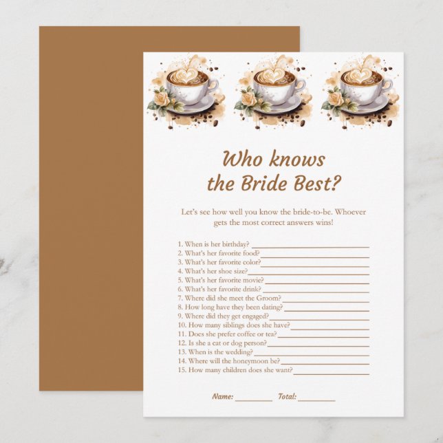 Café Floral qui connaît la mariée meilleures carte (Devant / Derrière)
