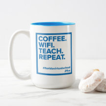 Café FLVS. WiFi. Enseigner. Recommencer. Mug (Turq