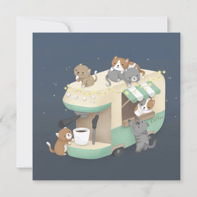 Café für Kaffeemaschine & Kittens Einladung (Vorderseite)