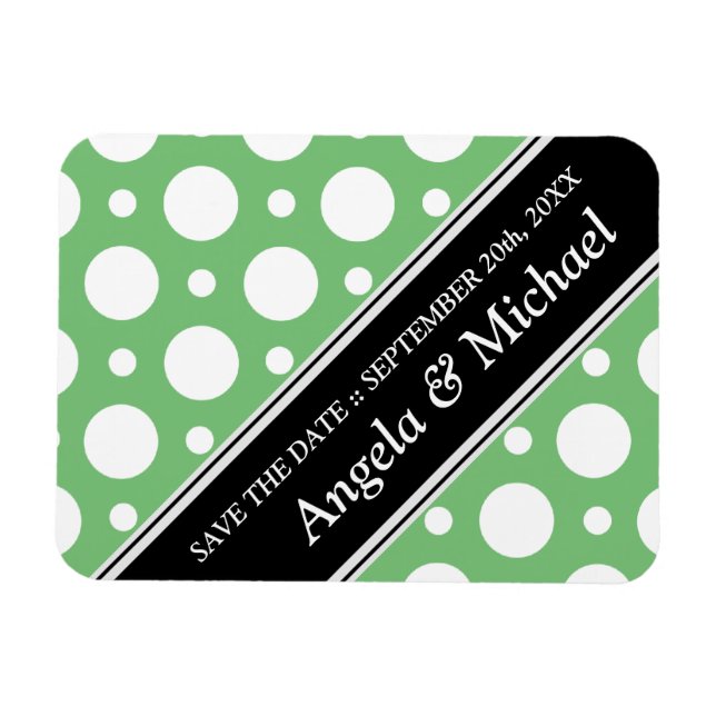 Cafe Green Assorted Polka Dots Save the Date Magnet (Horizontal)