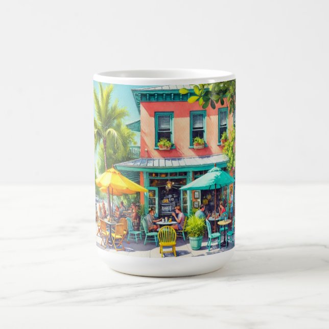 Café im Key West Wasserfarben Malerei Kaffeetasse (Mittel)