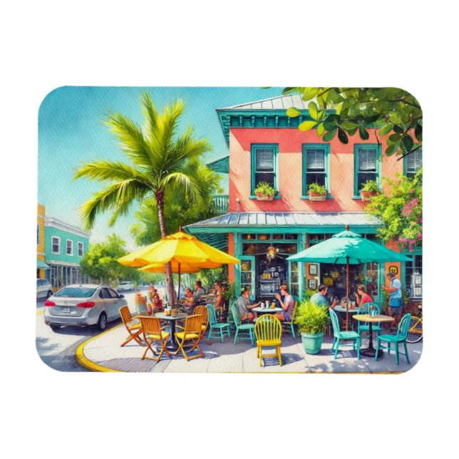 Café im Key West Wasserfarben Malerei Magnet (Horizontal)