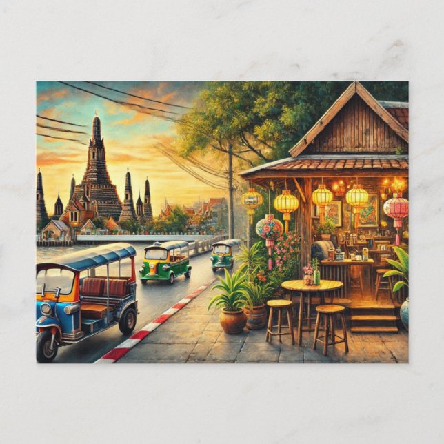 Café in Bangkok Thailand Wat Arun Postkarte (Vorderseite)