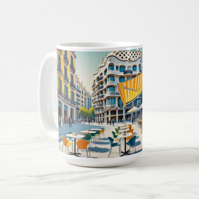 Café in Barcelona Spanien Kaffeetasse (Vorderseite Links)