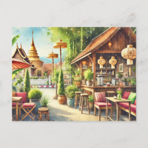 Café in Chiang Mai Wat Phra Singh Postkarte