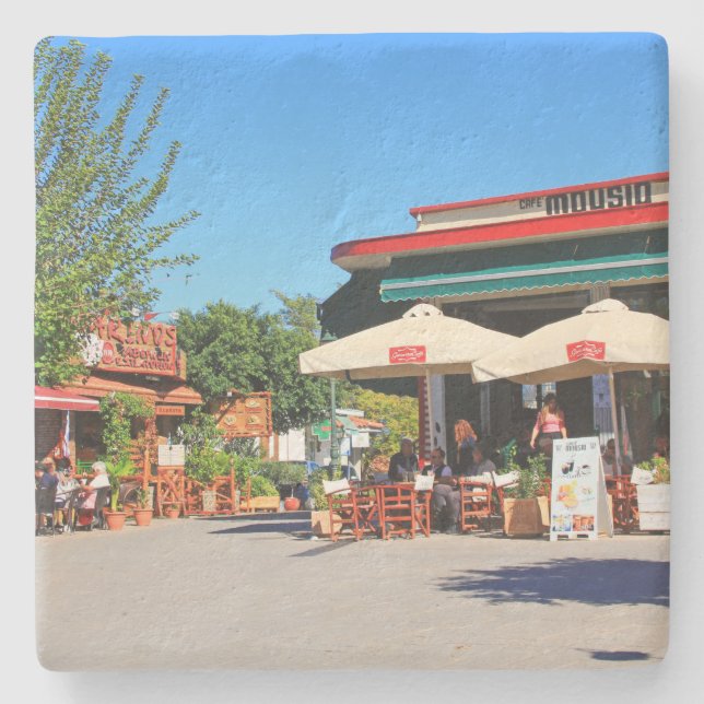 Café in Griechenland Square Untersetzer (Vorderseite)