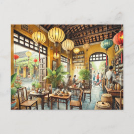 Café in Hoi An Vietnam Aquarellmalerei Postkarte