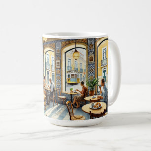 Café in Lissabon Gelbe Straßenbahn Wasserfarbe Kaffeetasse