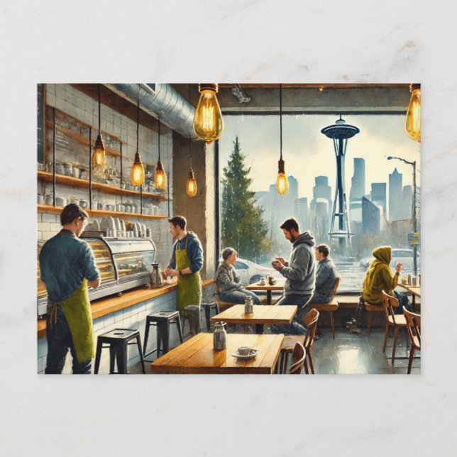 Café in Rainy Seattle Postkarte (Vorderseite)