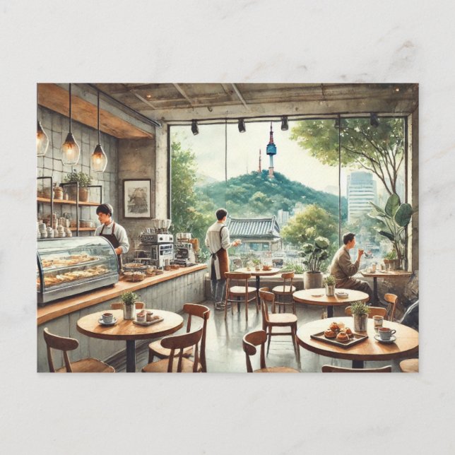 Café in Seoul Korea Namsan Tasse Postkarte (Vorderseite)