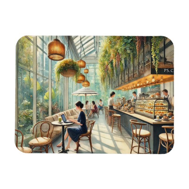Café in Singapur Aquarellmalerei Magnet (Horizontal)