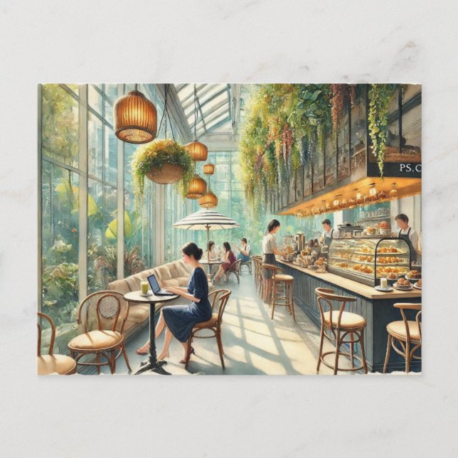 Café in Singapur Aquarellmalerei Postkarte (Vorderseite)