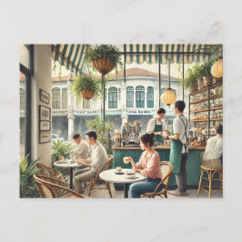 Café in Singapur Aquarellmalerei Postkarte