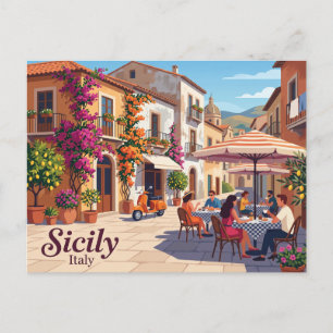 Cafe in Sizilien Italien Urlaub Postkarte