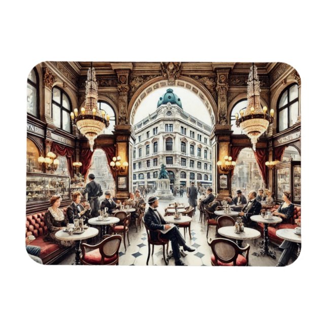 Café in Wien Österreich Wasserfarbenmalerei Magnet (Horizontal)