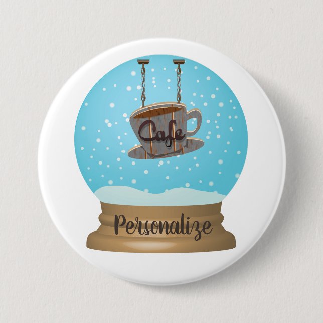 Café Kaffeetasse Schild Schneedecke Knopf Button (Vorderseite)