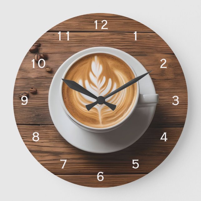 Café Latte Cappuccino auf Tafelkunst Große Wanduhr (Vorderseite)