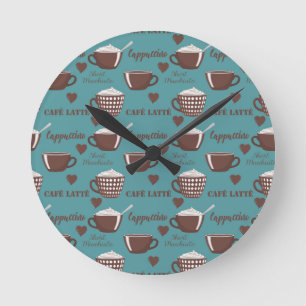 Cafe Latte Cappuccino Braune Kaffeetassen Creme Runde Wanduhr