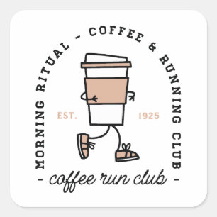 Café-Laufclub lustige Läufer Ästhetik Quadratischer Aufkleber