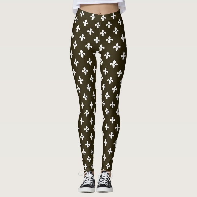 Café Mocha Neutral Fleur de Lys Leggings (Vorderseite)
