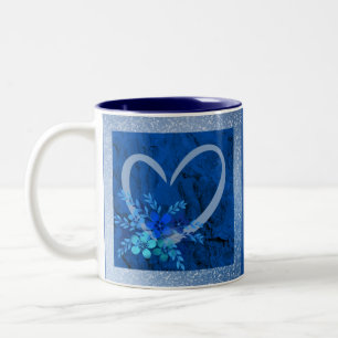 Café Mug Coeur bleu avec fleurs