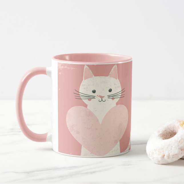 Café Mug Pour Amoureux de les chats Soft Pink Thèm (Avec donut)