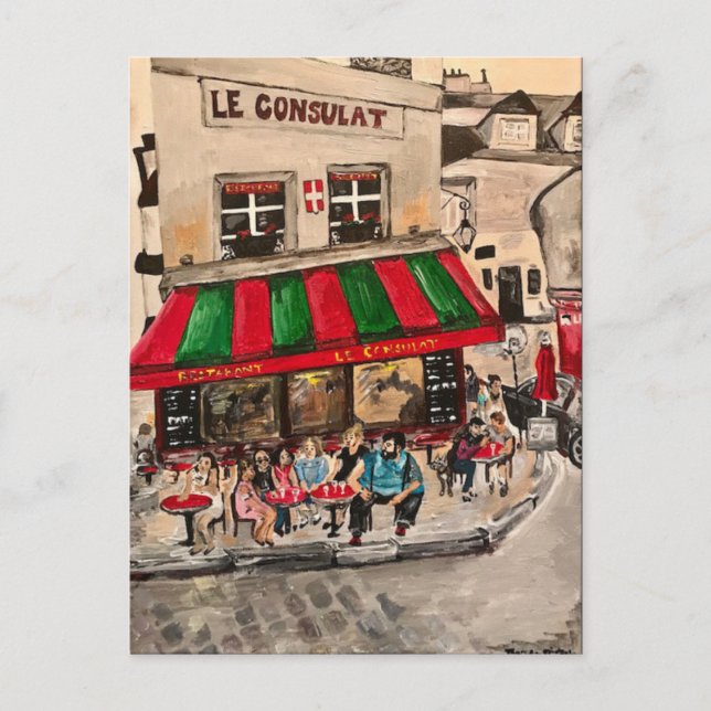 "Café on Rue Norvins, Montmartre" Paris Postkarte (Vorderseite)