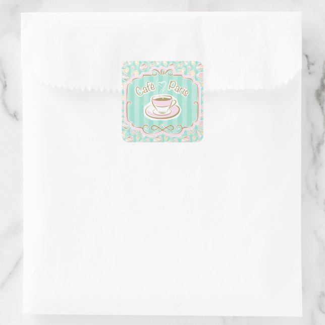 Café Paris Quadratischer Aufkleber (Tasche)