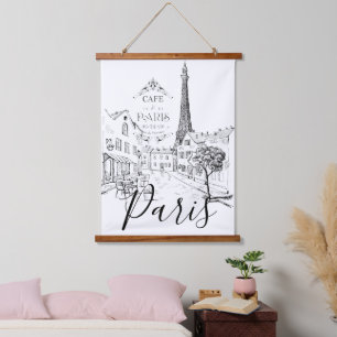 Café Paris Wandteppich Mit Holzrahmen