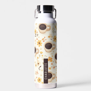 Café personnalisé et bouteille d'eau florale