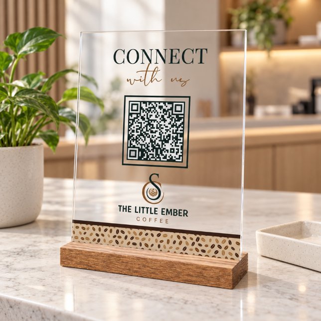 Café-QR-Code: Verbinde dich mit uns - Kaffeebohnen Acrylschild (Von Creator hochgeladen)