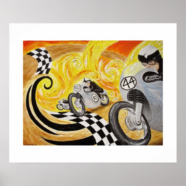 Cafe Racer - Malerei Vintager Motorradrennen Poster (Vorne)