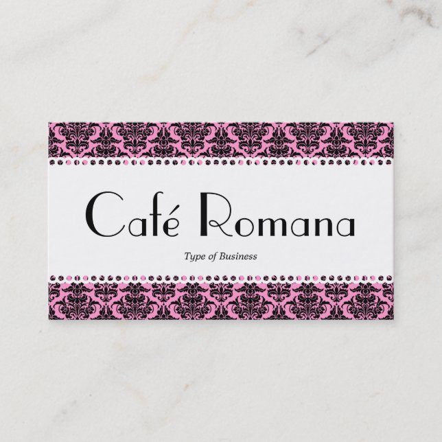 Café Romana (Scalloped) Black Damask Visitenkarte (Vorderseite)