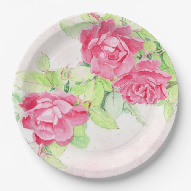 Café-Rose Design auf Papier-Tellern Pappteller (Vorderseite)