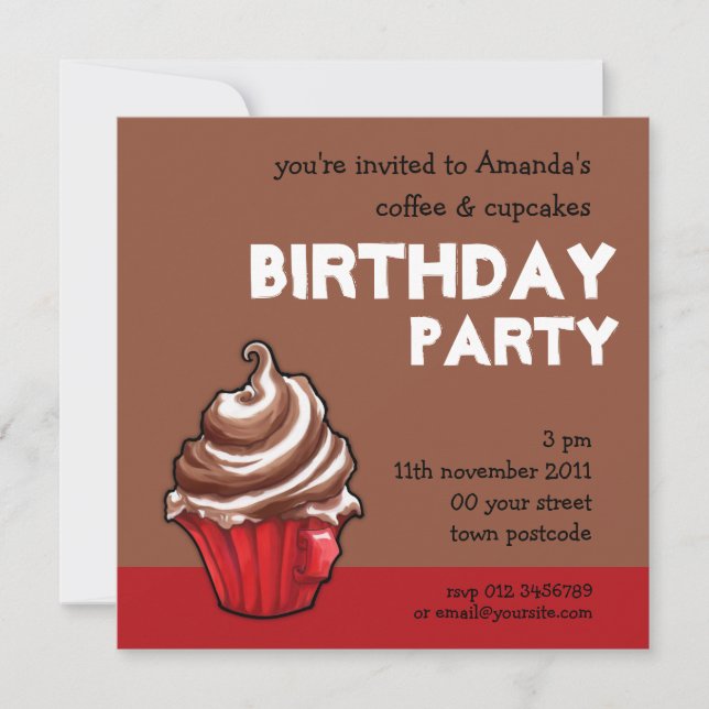 Café rouge Cupcake café Anniversaire Invitation (Devant)