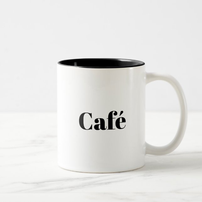 Café, schwarze Buchstaben weiß Zweifarbige Tasse (Rechts)
