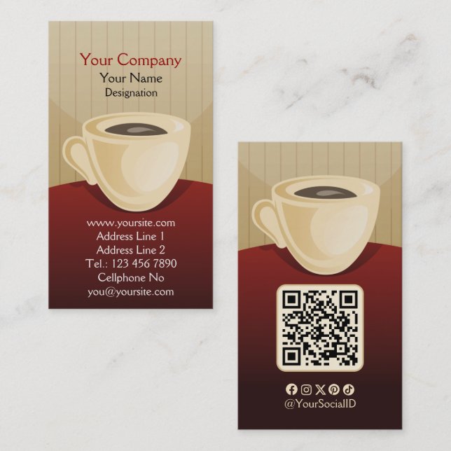 Café Shop Cartes de visite verticaux (Devant / Derrière)