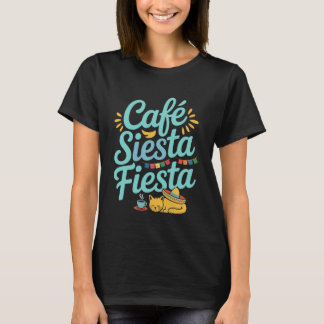 Café Siesta Fiesta Katze Sombrero Spanischer Spaß- T-Shirt