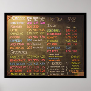 Cafe-Speisekarten-Poster - 20x16 Zoll großes Plaka Poster
