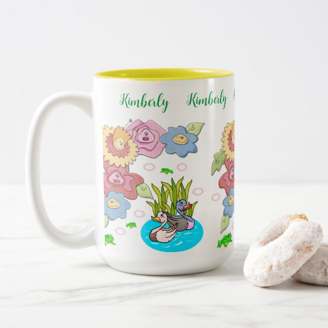 Café Tasse À Thé, Canards Floraux Étang (Avec donut)