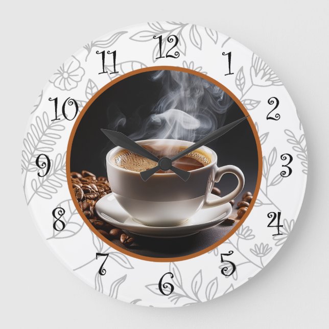 Café tendance Floral Horloges murales de cuisine (Recto)