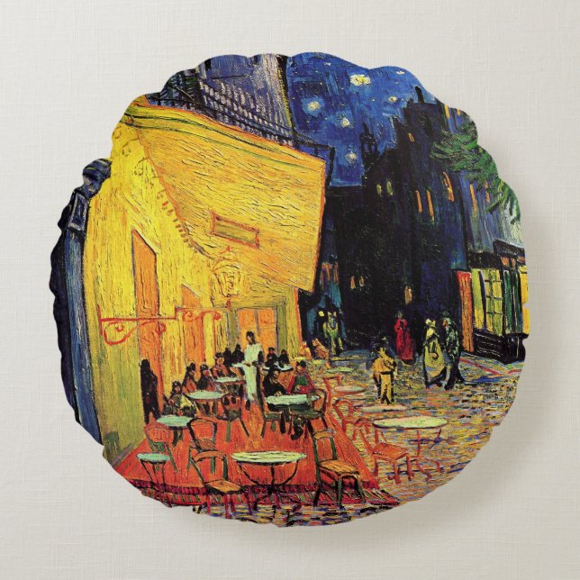 Café Terrace at Night by Vincent van Gogh Rundes Kissen (Vorderseite)