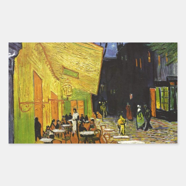 Café Terrace at Night Van Gogh Rechteckiger Aufkleber (Vorderseite)