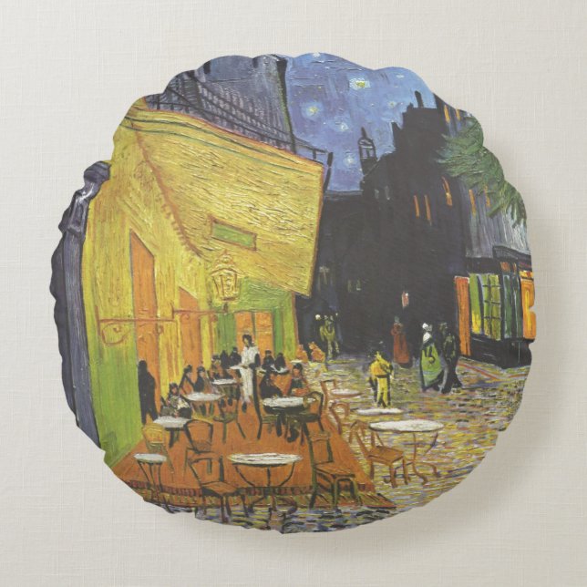 Café Terrace at Night Van Gogh Rundes Kissen (Vorderseite)