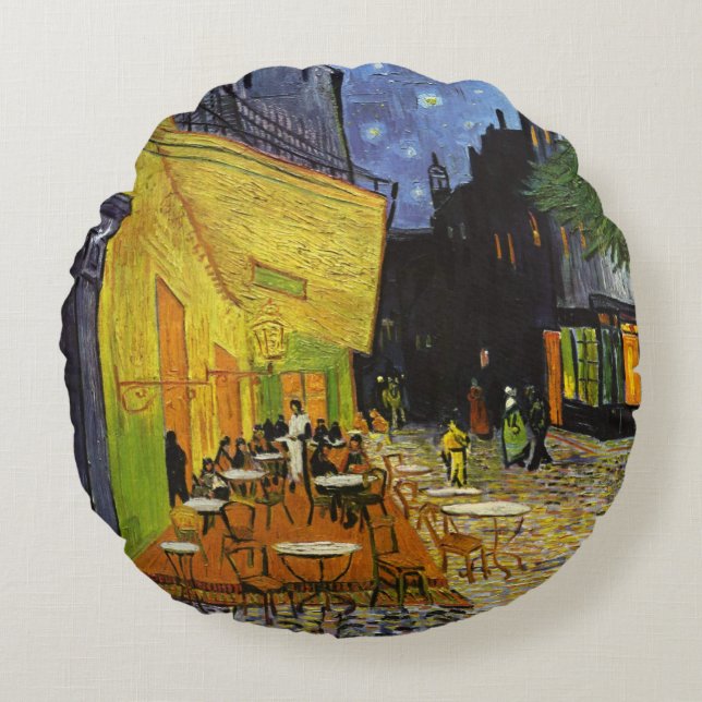Café Terrace at Night Van Gogh Rundes Kissen (Vorderseite)