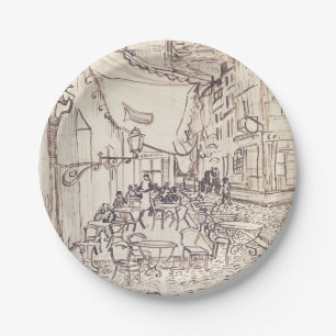 Cafe-Terrasse bei Nacht, Fine Art Skizze, Van Gogh Pappteller