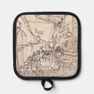 Cafe-Terrasse bei Nacht, Skizze der feinen Kunst, Topflappen
