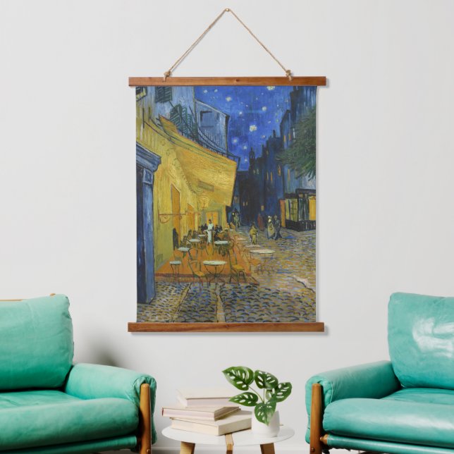 Café Terrasse von Vincent Van Gogh Wandteppich Mit Holzrahmen (Wohnzimmer)