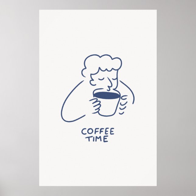 Café Time Man Avec Big Cup Impression Café Minimal (Devant)