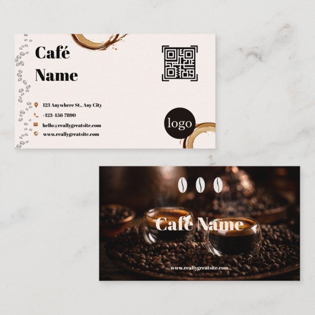 Café Visitenkarte QR Code Kaffee Splash (Vorne/Hinten)